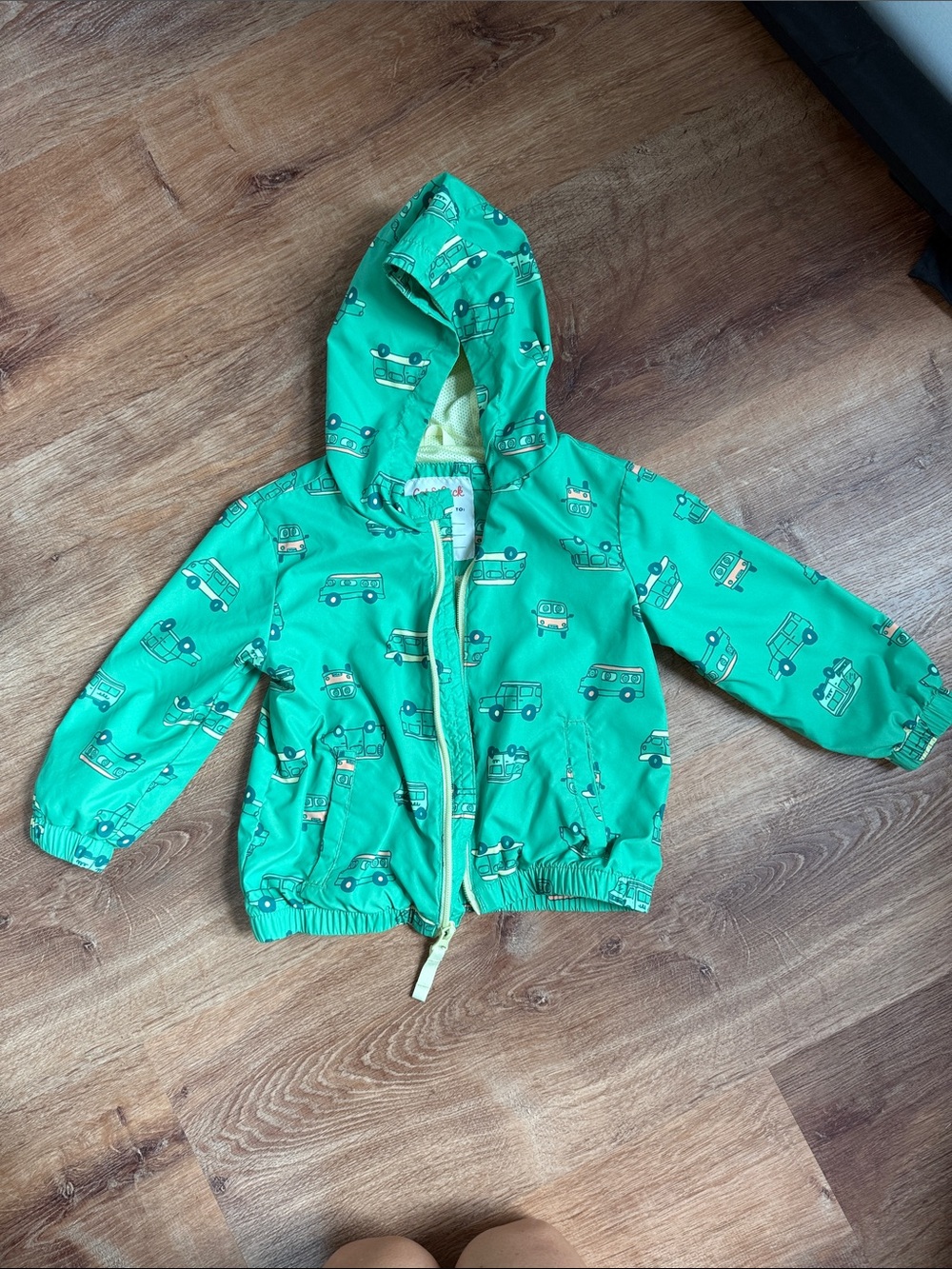 Cat & Jack Green windbreaker Hooded Jacket with Vehicle Print